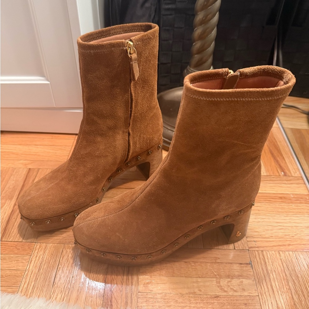 Larroude Brown Suede Studded Clog Ankle Bootie - Picture 2 of 6